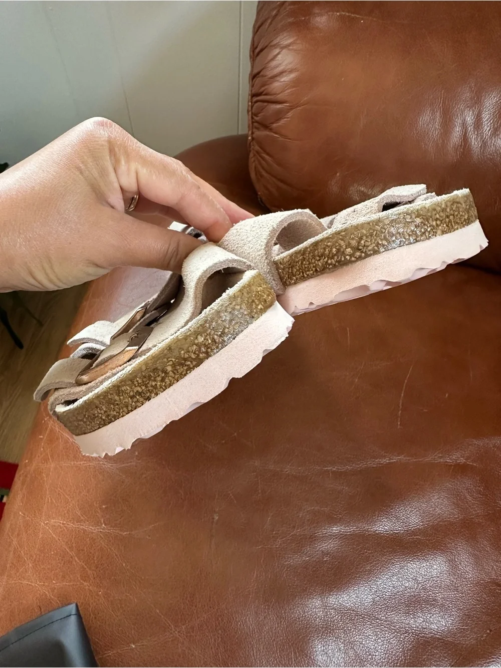Birkenstock Arizona Suede Two-Strap Sandals in Beige